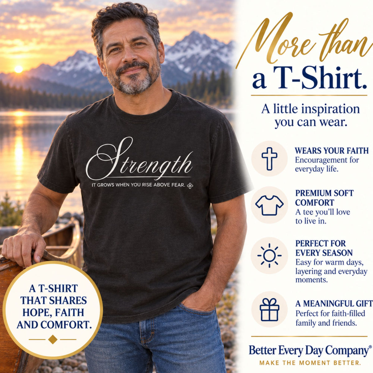 Strength T-Shirt | It Grows When You Rise Above Fear | Comfort Colors Faith Tee