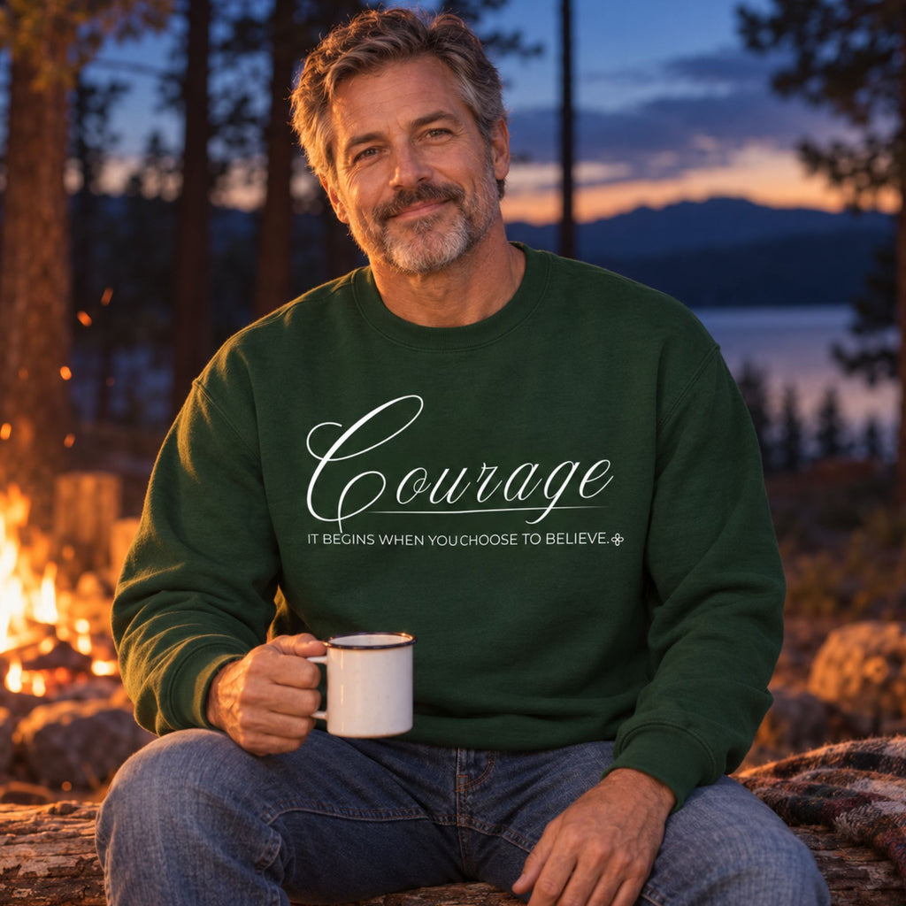 Courage Sweatshirt | It Begins When You Choose To Believe | Faith Crewneck