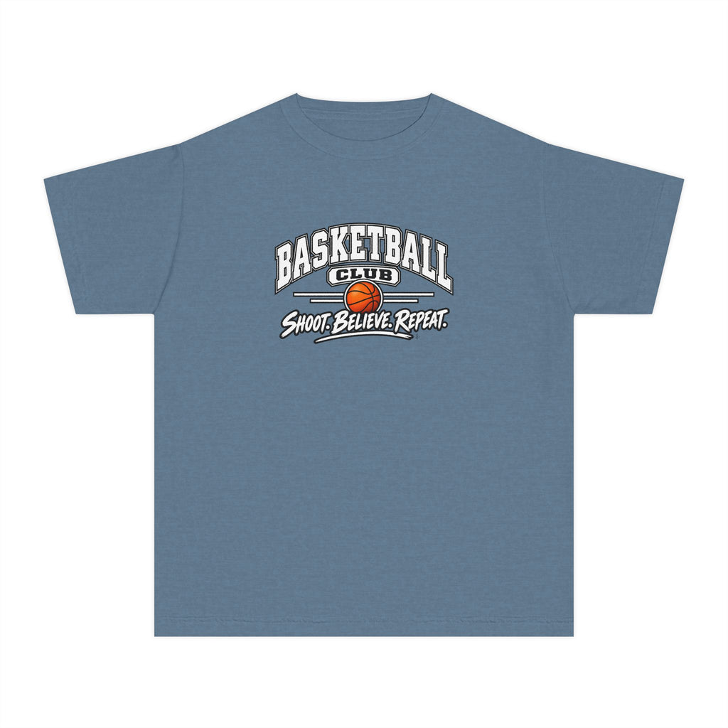 Basketball Club Youth T-Shirt | Shoot, Believe, Repeat | Kids Basketball Comfort Colors Youth Tee