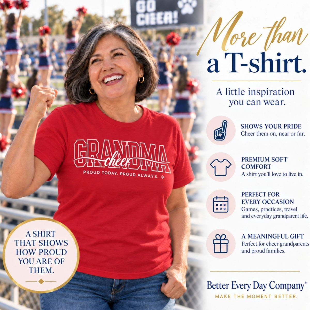 Cheer Grandma Shirt - Proud Today. Proud Always. | Choose Your Team Shirt Color | Comfort Colors Tee