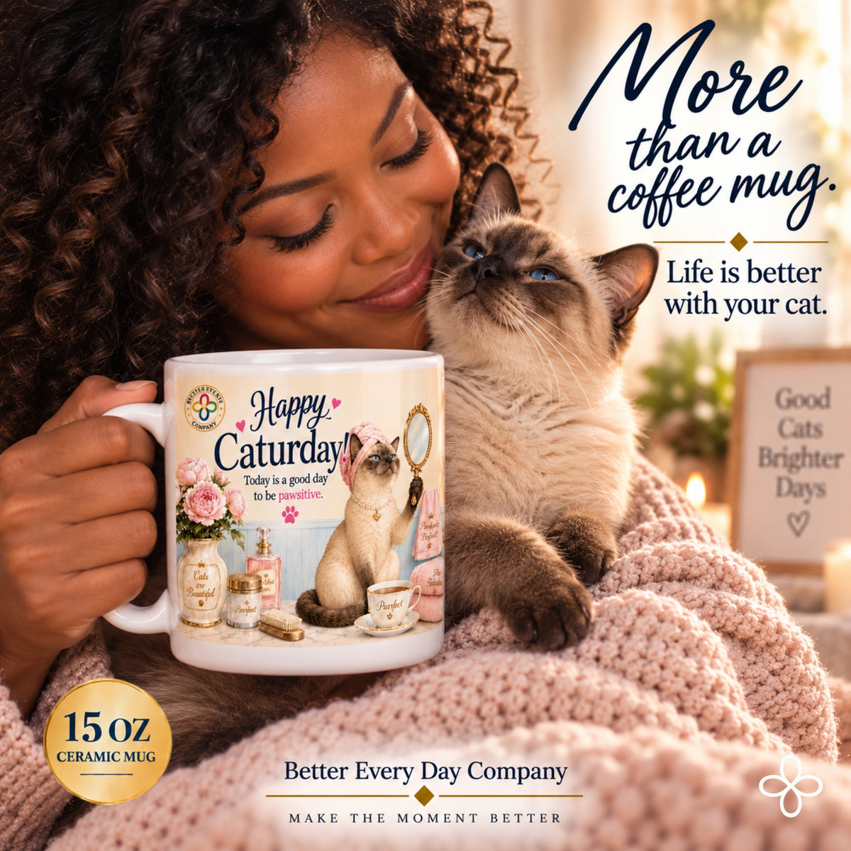Happy Caturday - 15 oz Funny Cat Mug, Coffee Cup