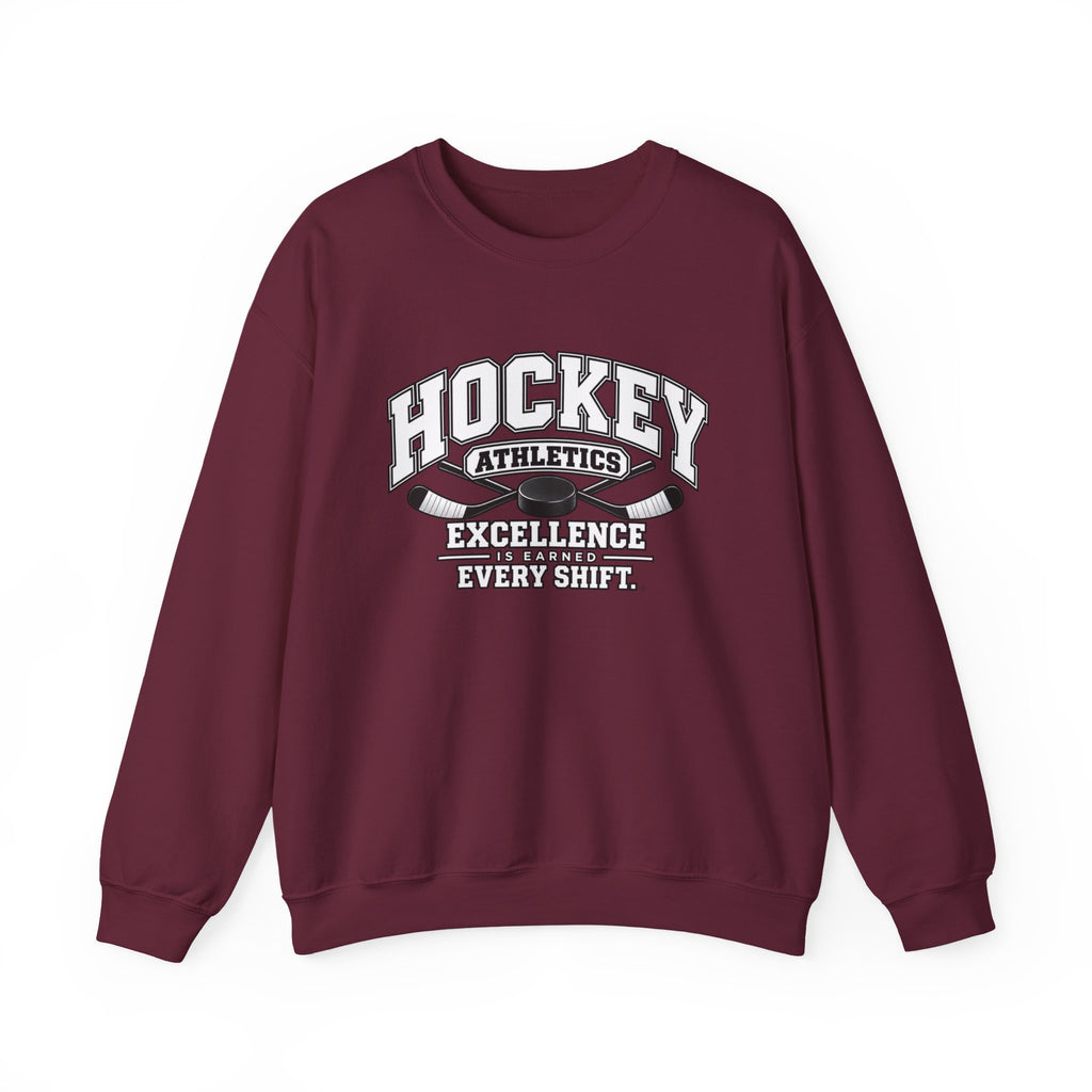 Hockey Athletics Sweatshirt | Excellence Is Earned Every Shift | Hockey Gildan Crewneck