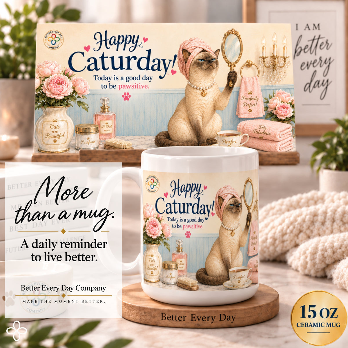 Happy Caturday - 15 oz Funny Cat Mug, Coffee Cup