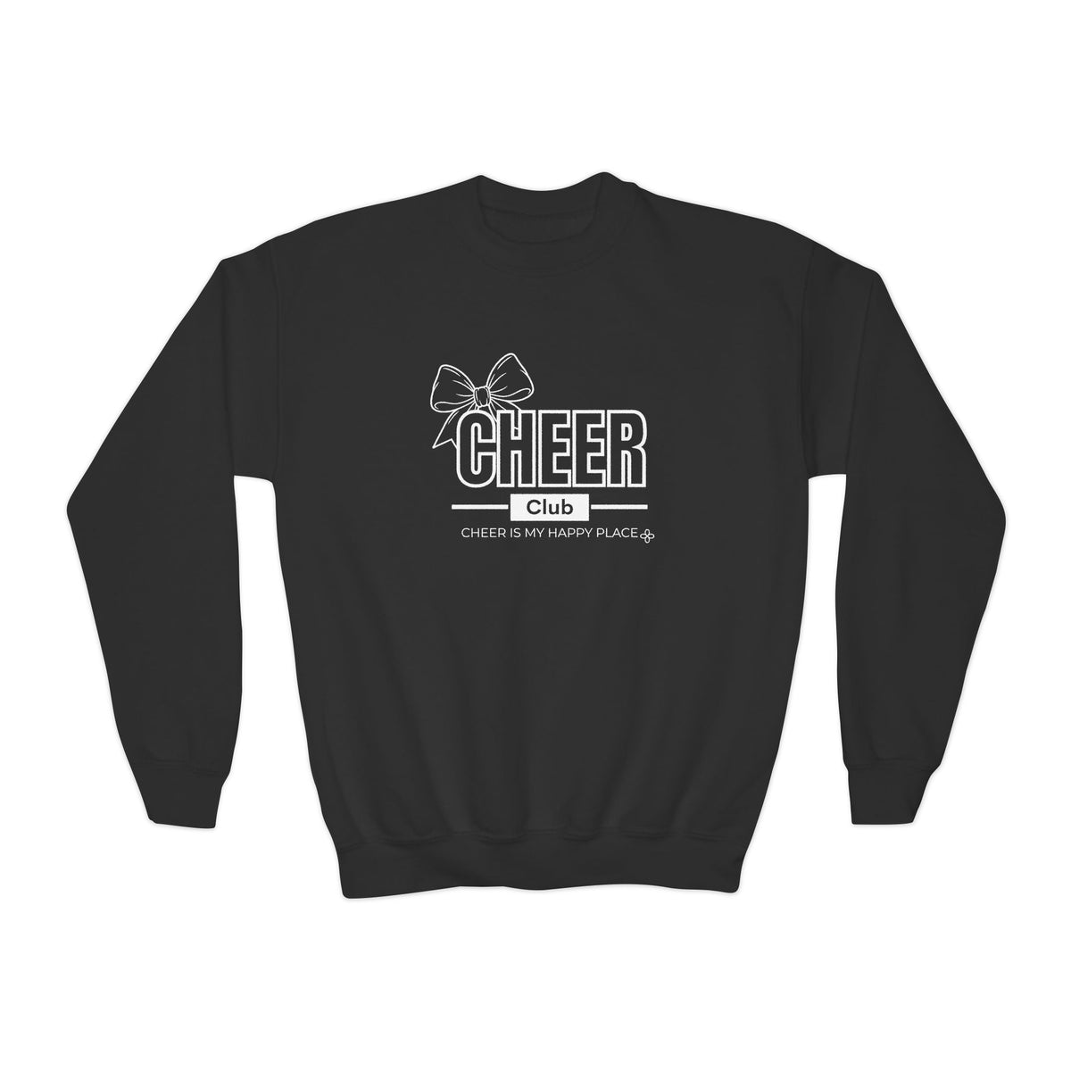 Cheer Club Bow Youth Sweatshirt | Cheer Bow, Cheer Is My Happy Place | Girls Cheer Youth Crewneck