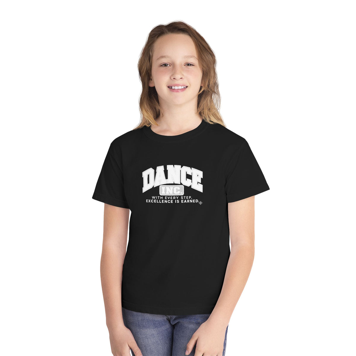 Dance Inc. Youth T-Shirt | With Every Step, Excellence Is Earned | Girls Dance Comfort Colors Youth Tee