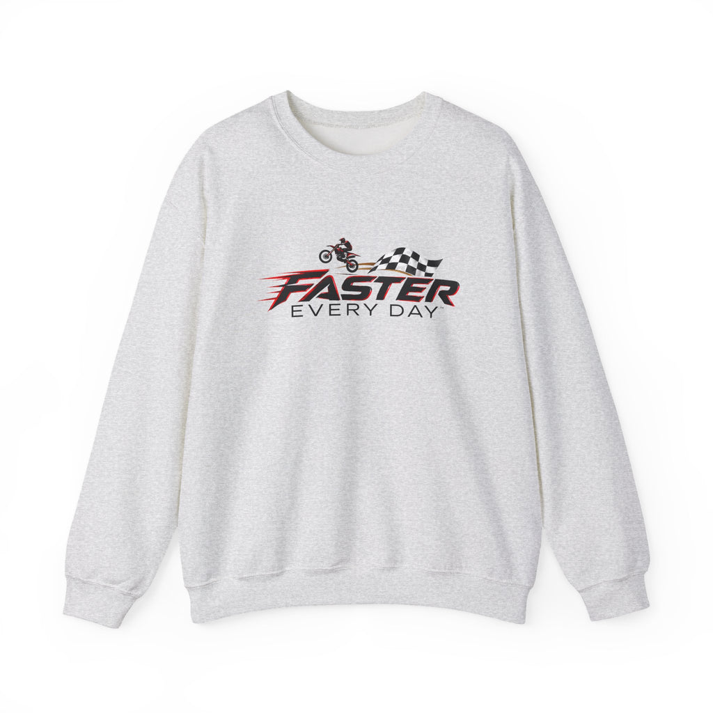 Faster Every Day Dirt Bike Checkered Flag Logo Sweatshirt | Motocross Gift | Gildan Crewneck Sweatshirt