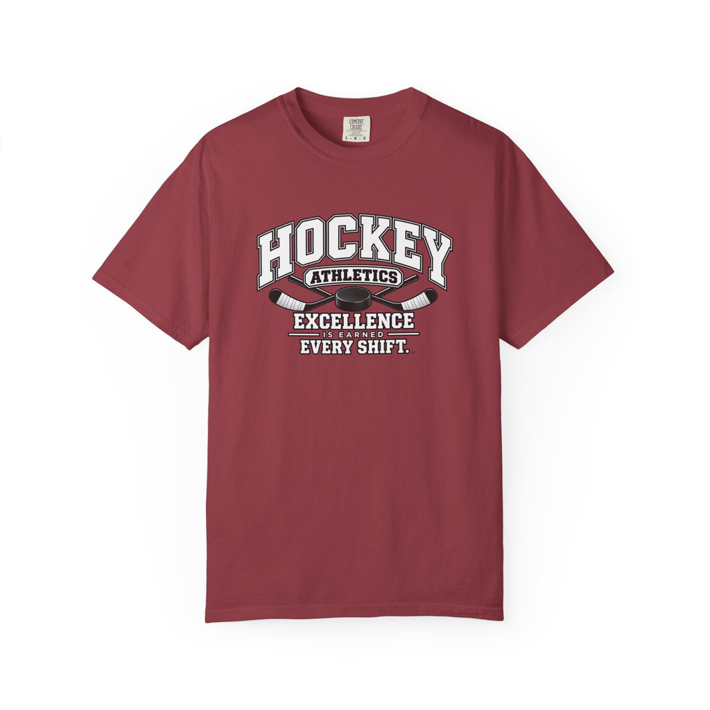 Hockey Athletics T-Shirt | Excellence Is Earned Every Shift | Hockey Comfort Colors Tee