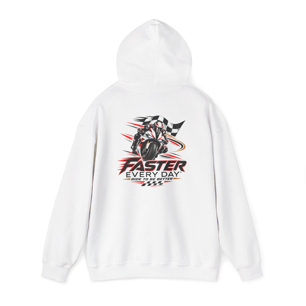 Faster Every Day Ride to Be Better Sport Bike Hoodie | Front Logo and Back Print | Gildan Hoodie