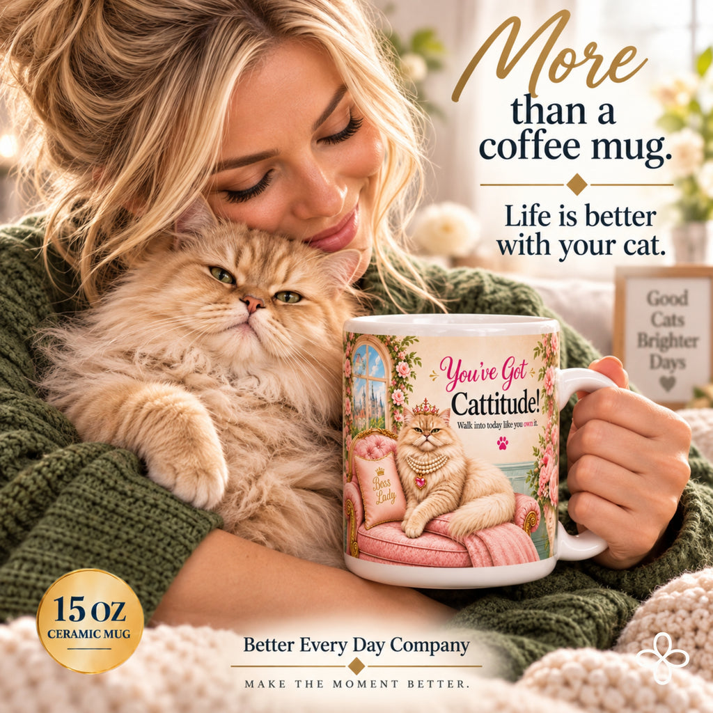 You've Got Cattitude - 15 oz Funny Cat Mug, Coffee Cup