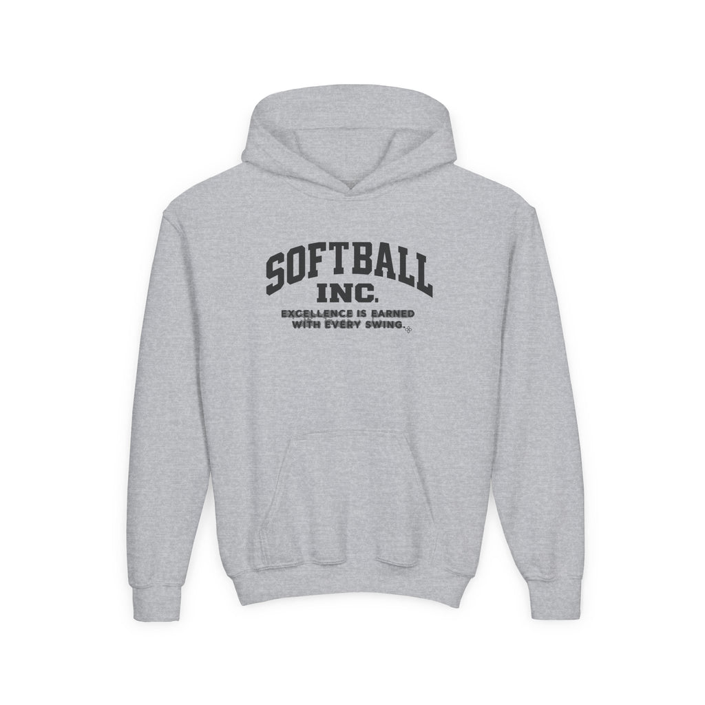 Softball Inc. Youth Hoodie | Excellence Is Earned With Every Swing | Girls Softball Youth Hoodie