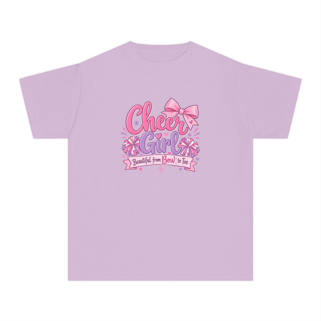 Cheer Girl Youth T-Shirt | Beautiful From Bow to Toe | Girls Cheer Comfort Colors Youth Tee