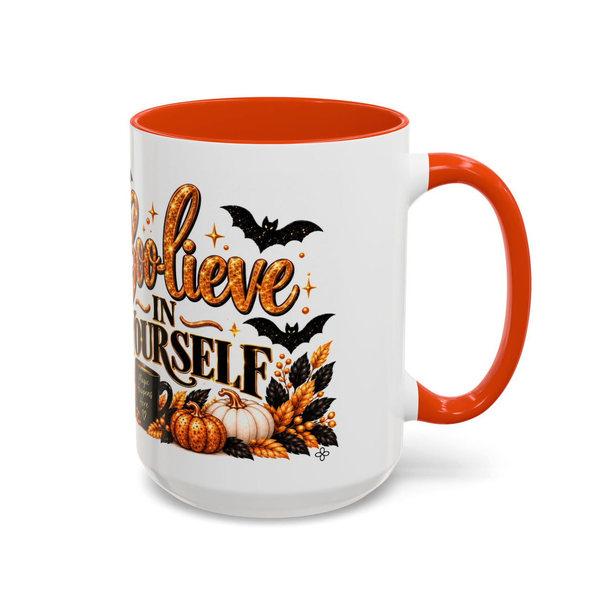 Halloween Mug, Cute 15oz Fall Coffee Mug, Funny Spooky Halloween Gift | BOO-LIEVE IN YOURSELF, Inspirational Mug