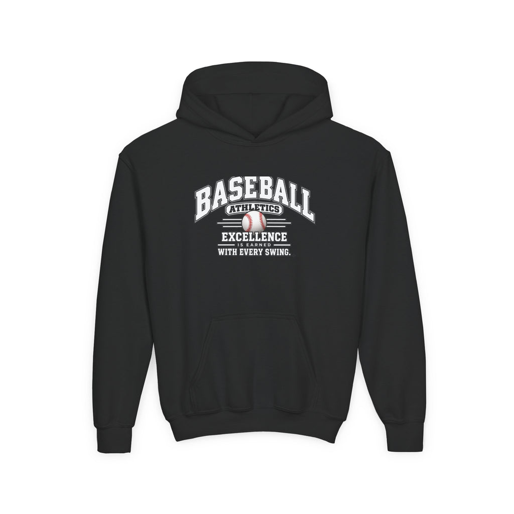 Baseball Athletics Youth Hoodie | Excellence Is Earned With Every Swing | Kids Baseball Youth Hoodie