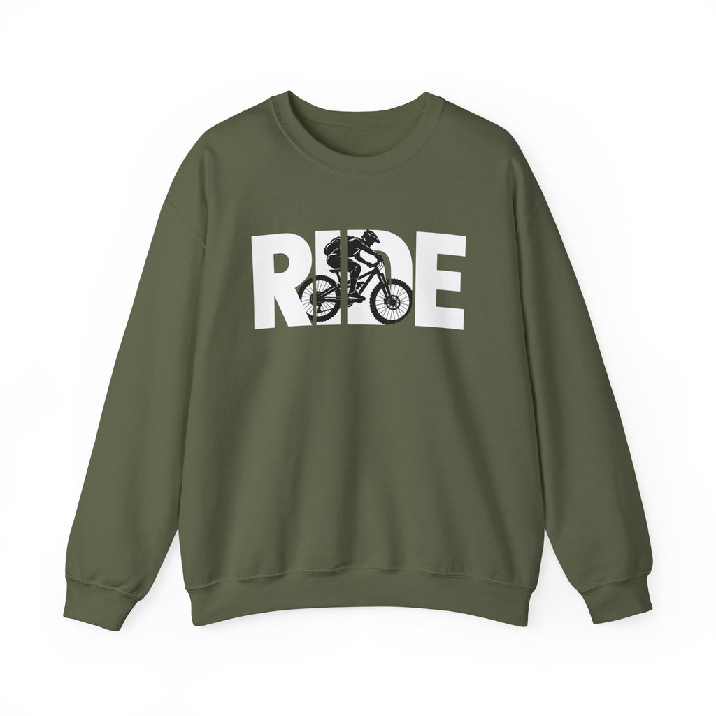 RIDE Mountain Bike Sweatshirt | Mountain Biker Graphic | Gildan Crewneck