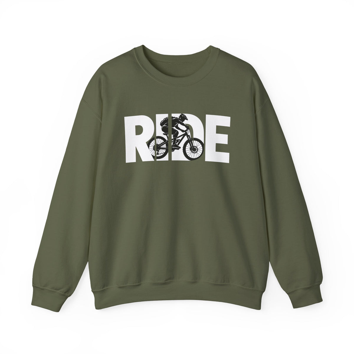 RIDE Mountain Bike Sweatshirt | Mountain Biker Graphic | Gildan Crewneck