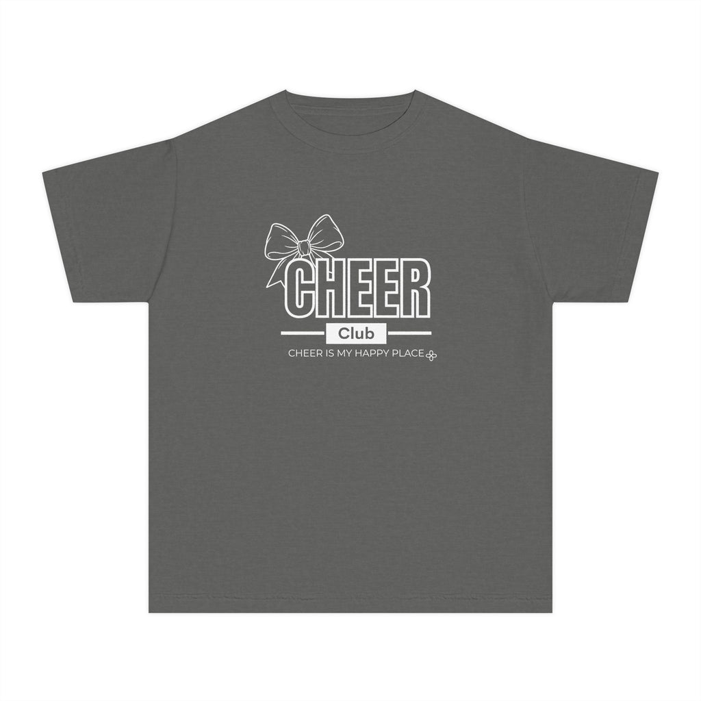 Cheer Club Bow Youth T-Shirt | Cheer Bow, Cheer Is My Happy Place | Girls Cheer Comfort Colors Youth Tee