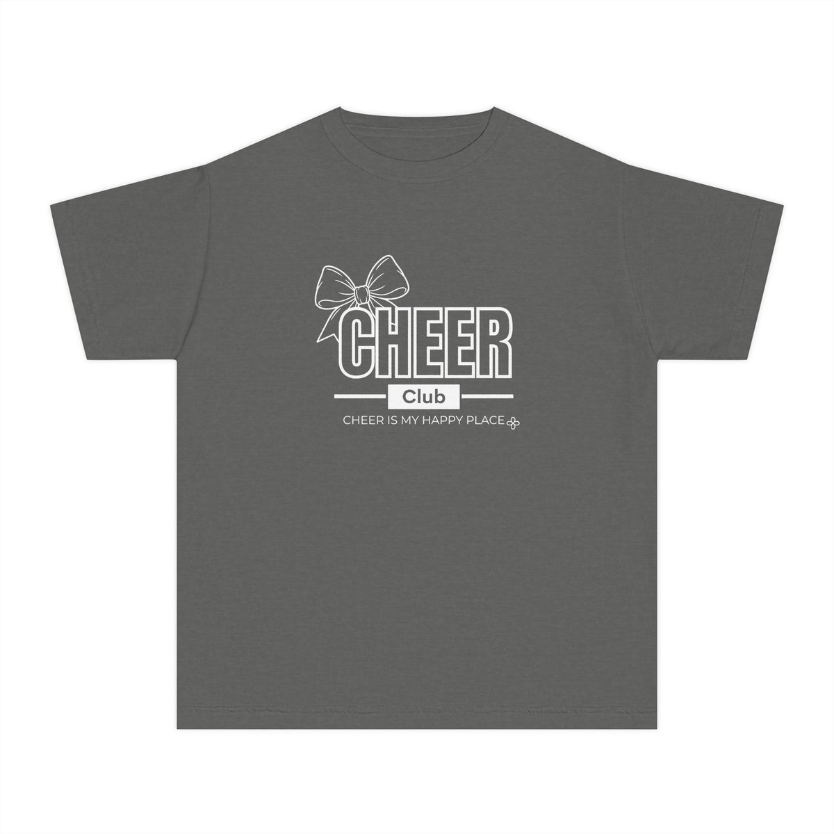 Cheer Club Bow Youth T-Shirt | Cheer Bow, Cheer Is My Happy Place | Girls Cheer Comfort Colors Youth Tee