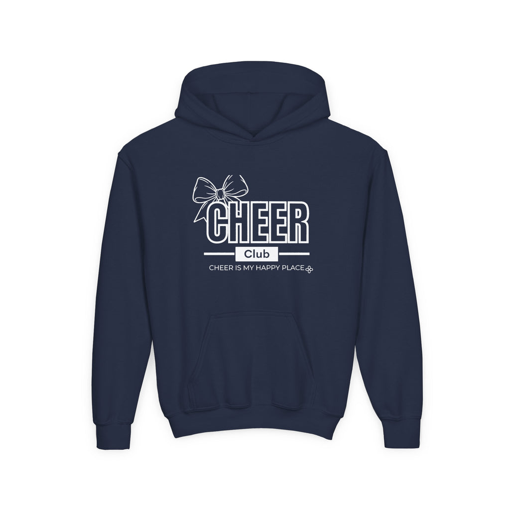 Cheer Club Bow Youth Hoodie | Cheer Bow, Cheer Is My Happy Place | Girls Cheer Youth Hoodie