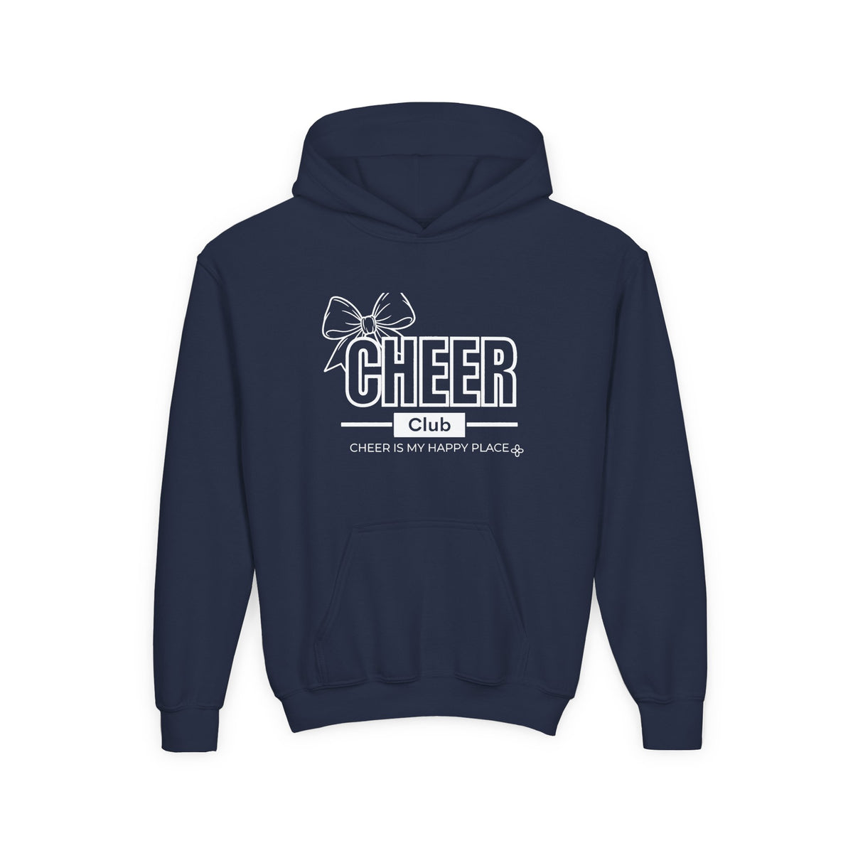 Cheer Club Bow Youth Hoodie | Cheer Bow, Cheer Is My Happy Place | Girls Cheer Youth Hoodie