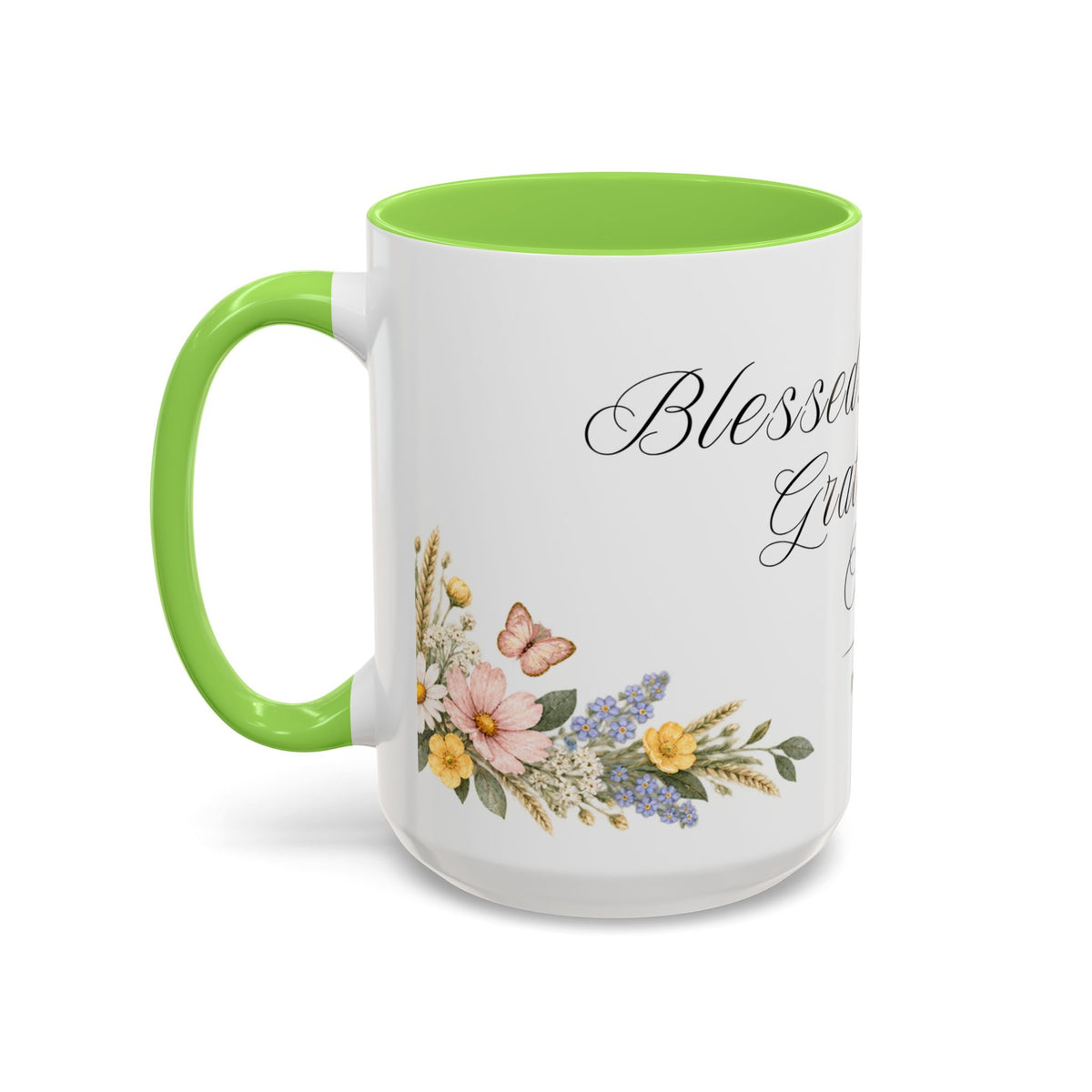 Blessed Grateful Faithful Coffee Mug 15oz | In Every Season | Floral Christian Mug