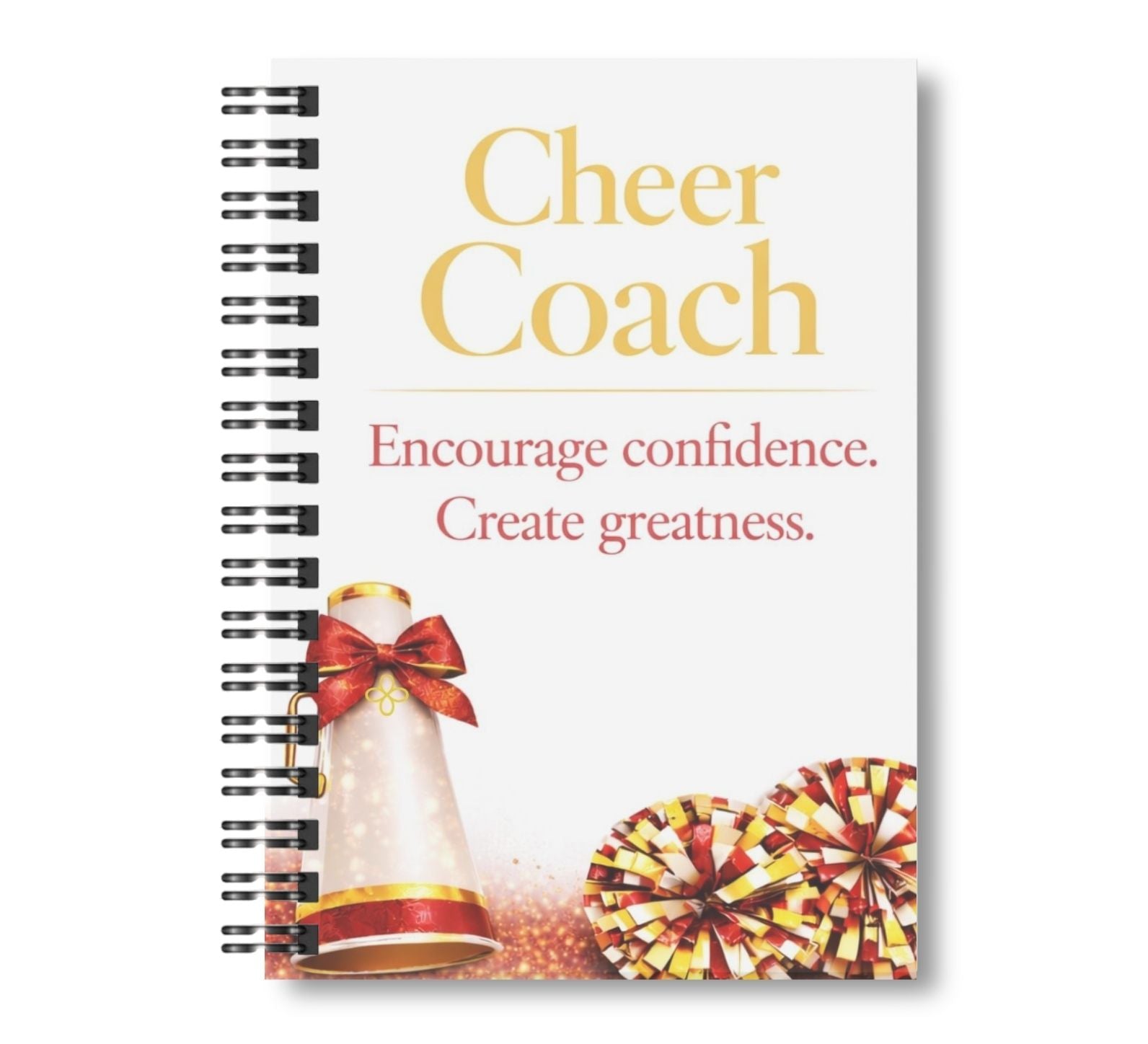 Cheer Coach - Cheerleading Notebook 8.5"x11", Red and Gold Wide Ruled Blank Notebook, Spiral