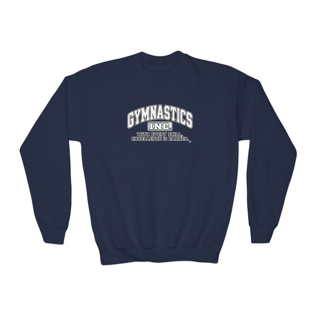 Gymnastics Inc. Youth Sweatshirt | With Every Skill, Excellence Is Earned | Girls Gymnastics Youth Crewneck