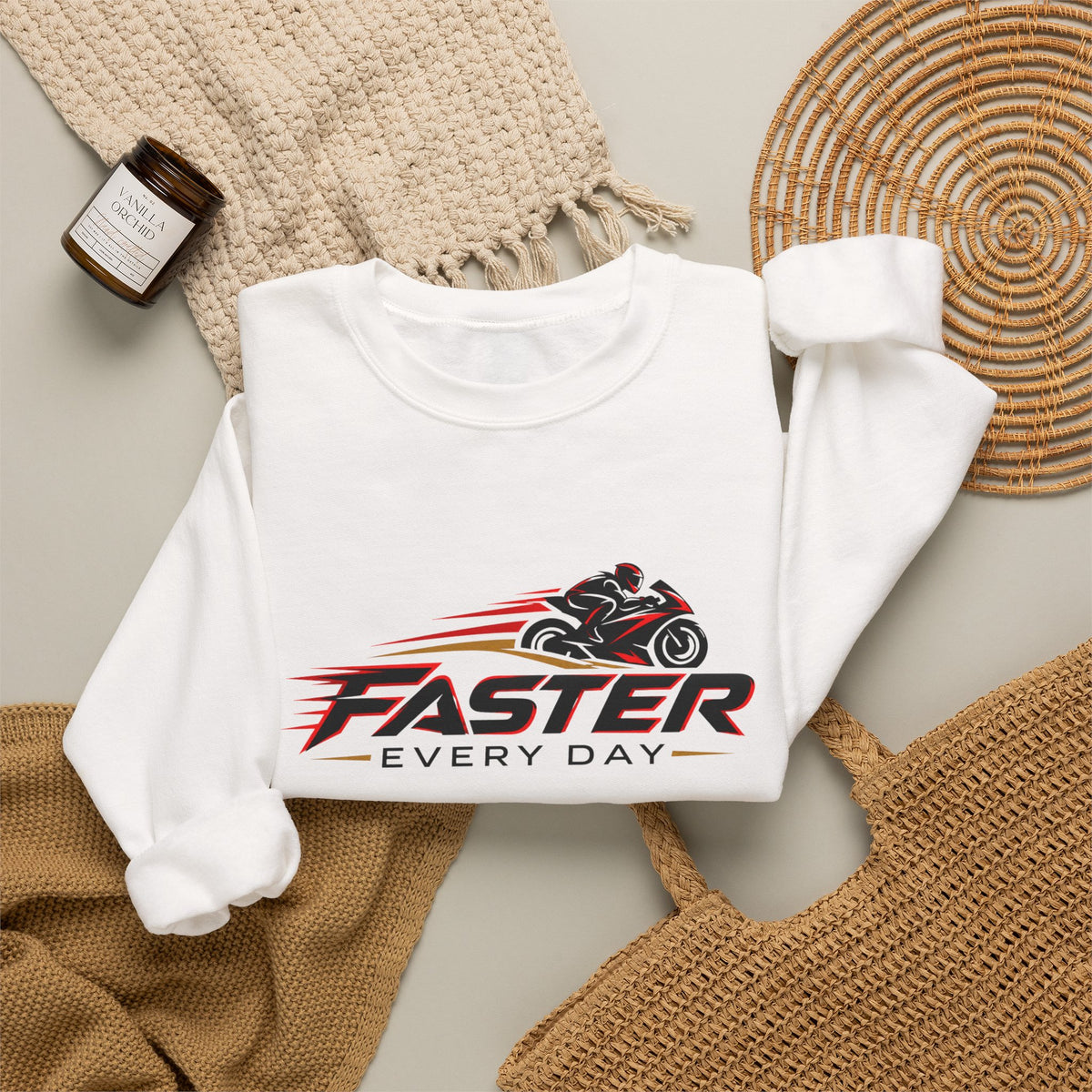 Faster Every Day Sport Bike Logo Sweatshirt | Motorcycle Racing Gift | Gildan Crewneck Sweatshirt