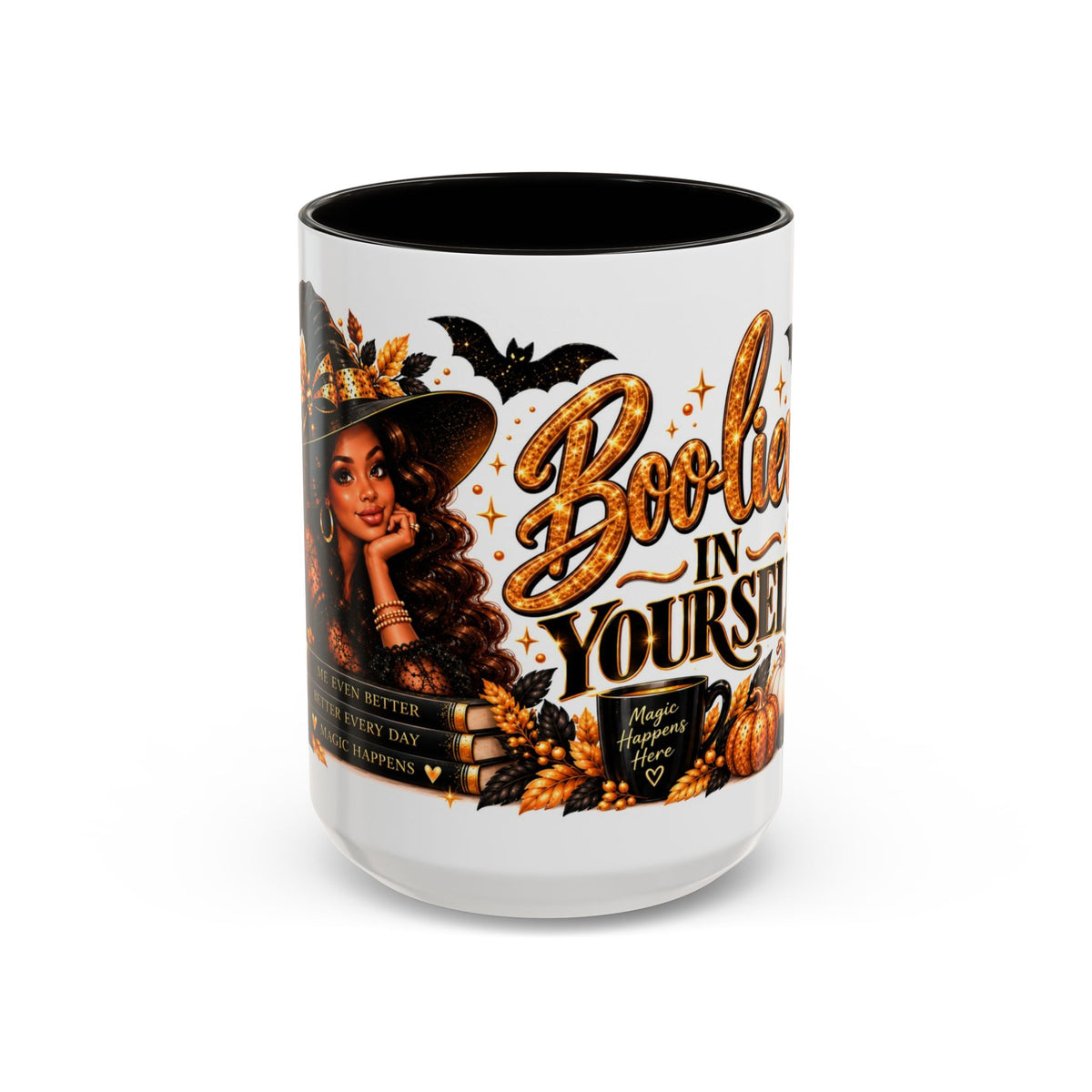 Halloween Mug, Cute 15oz Fall Coffee Mug, Funny Spooky Halloween Gift | BOO-LIEVE IN YOURSELF, Inspirational Mug