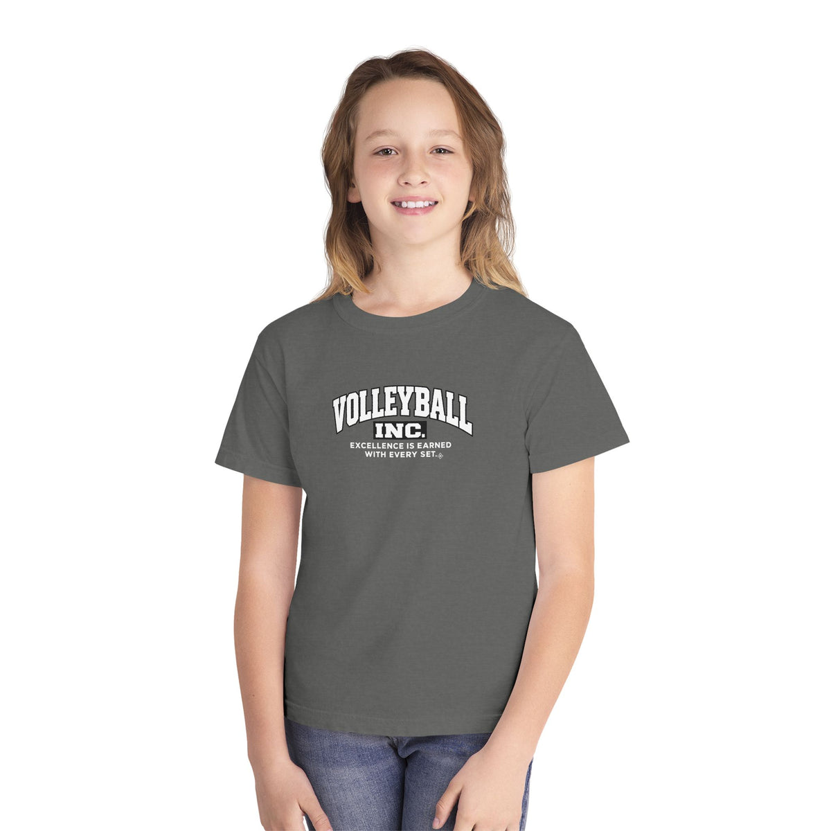 Volleyball Inc. Youth T-Shirt | Excellence Is Earned With Every Set | Girls Volleyball Comfort Colors Youth Tee