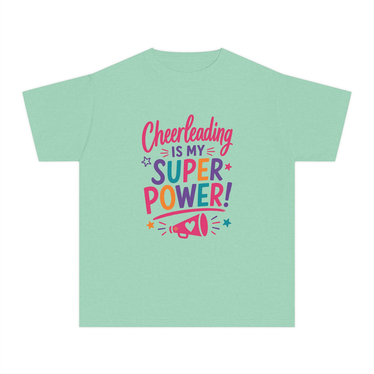 Cheerleading Is My Superpower Youth T-Shirt | Cheerleader Gift | Girls Cheer Comfort Colors Youth Tee