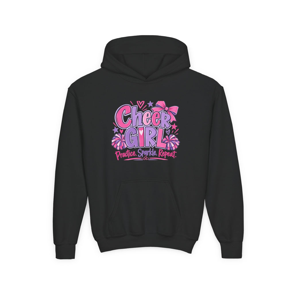 Cheer Girl Youth Hoodie | Practice, Sparkle, Repeat | Girls Cheer Youth Hoodie
