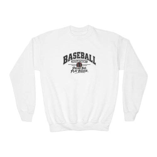 Baseball Department Youth Sweatshirt | Dream Big, Play Bigger | Kids Baseball Youth Crewneck