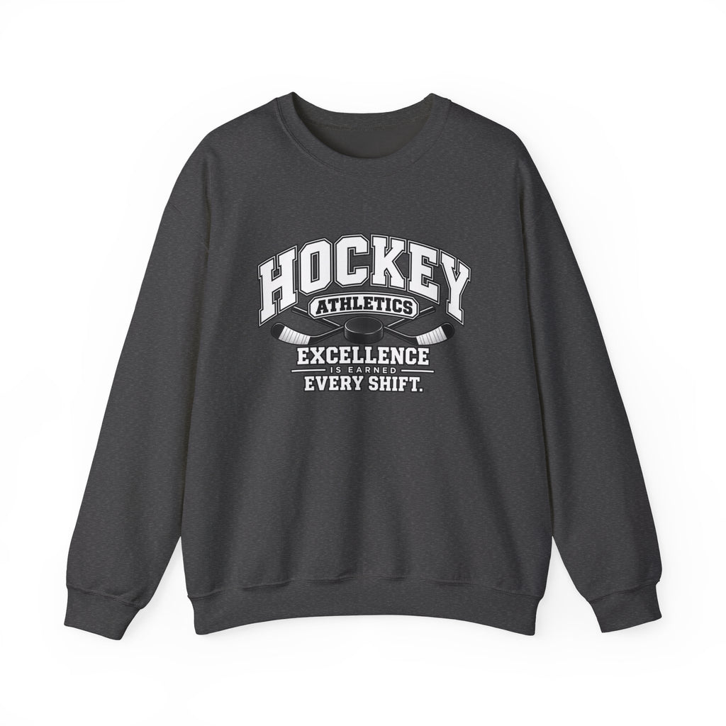 Hockey Athletics Sweatshirt | Excellence Is Earned Every Shift | Hockey Gildan Crewneck