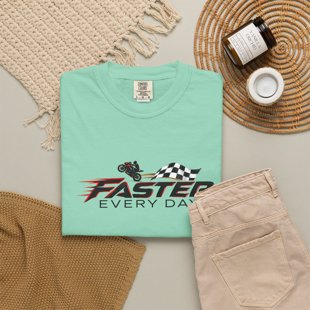 Faster Every Day Checkered Flag Logo Tee | Motorcycle Racing Shirt | Comfort Colors T-Shirt