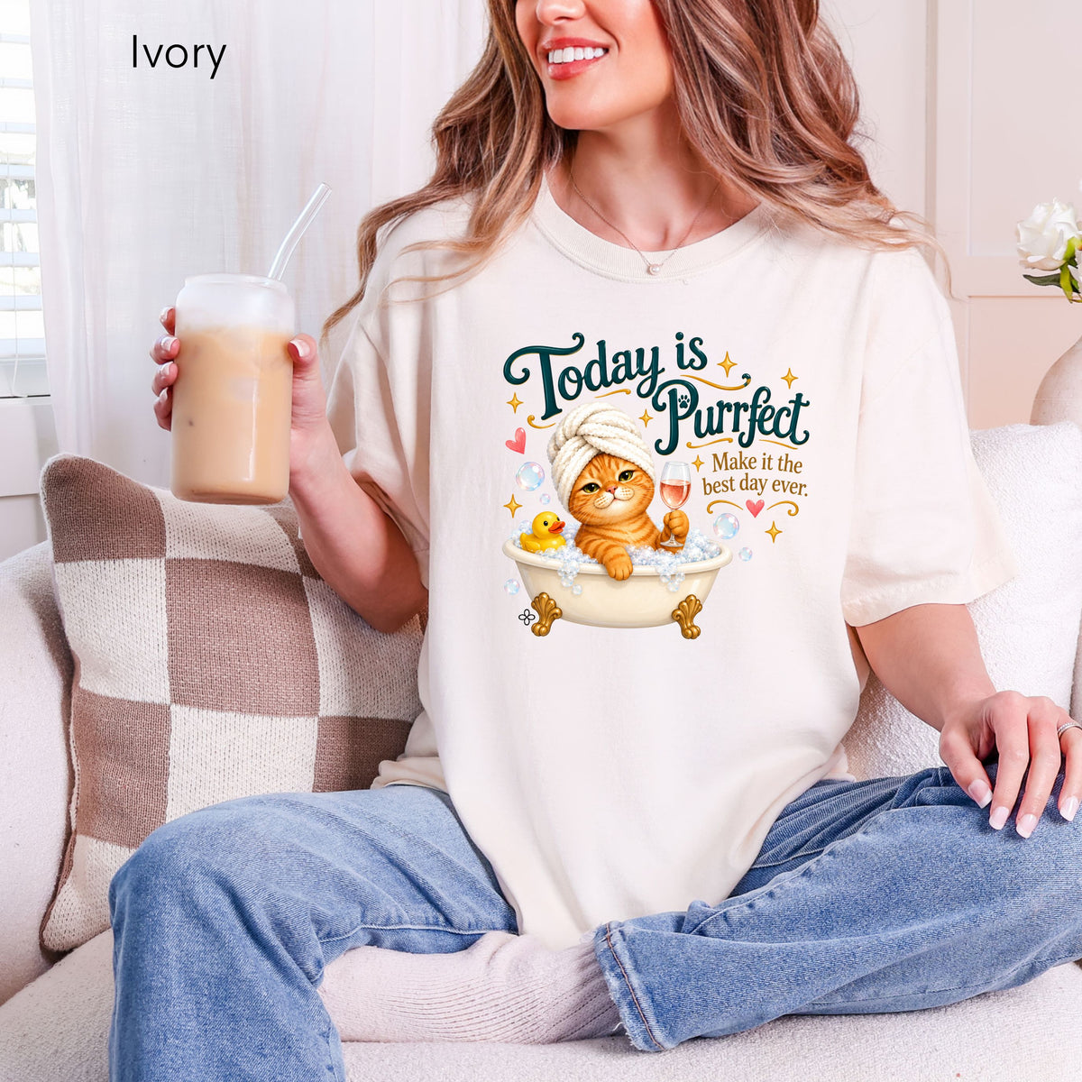 Today Is Purrfect - Women's Comfort Colors Motivational Cat / Pet T-Shirt for Women - Inspirational Tee - Comfort Colors Shirt