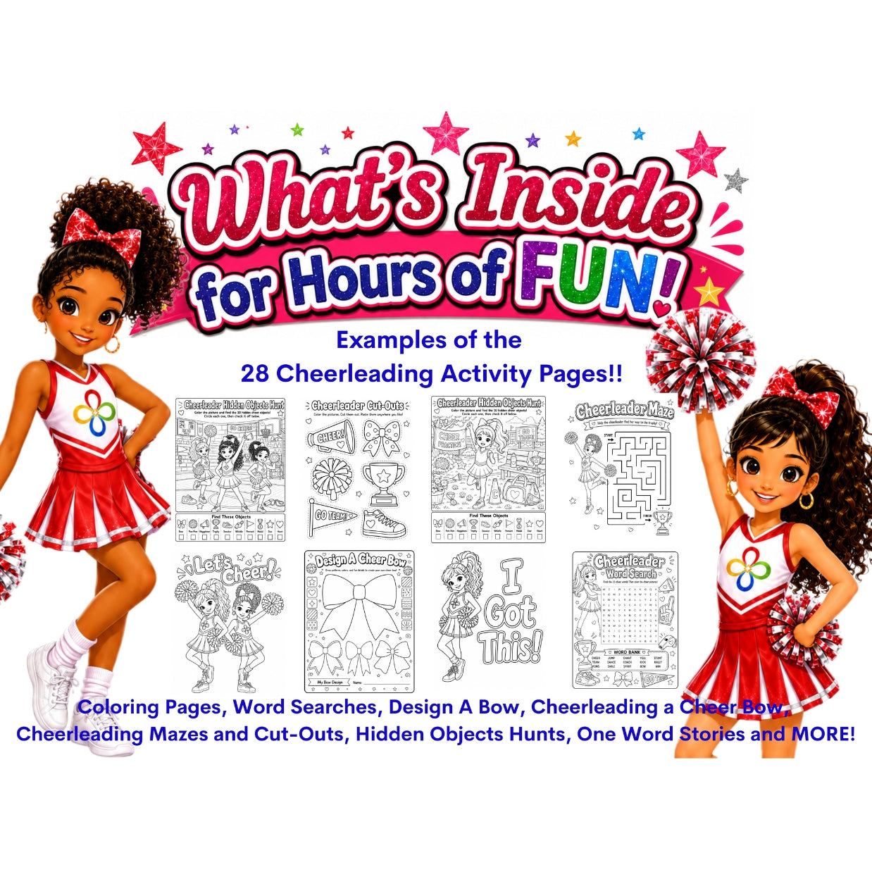 Cheerleading Activity Book Printable | 28 Pages, Games, Coloring (Digital Download)