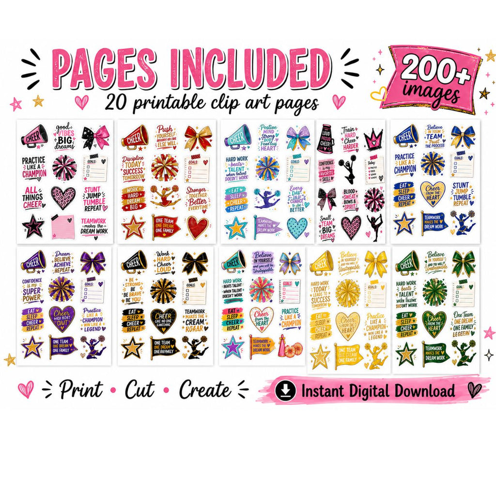 Cheerleading Activity Mega Bundle, Digital Download, Cheer Journaling Clip Art Bundle, Cheerleading Tag Album, Cheerleading Games, Coloring