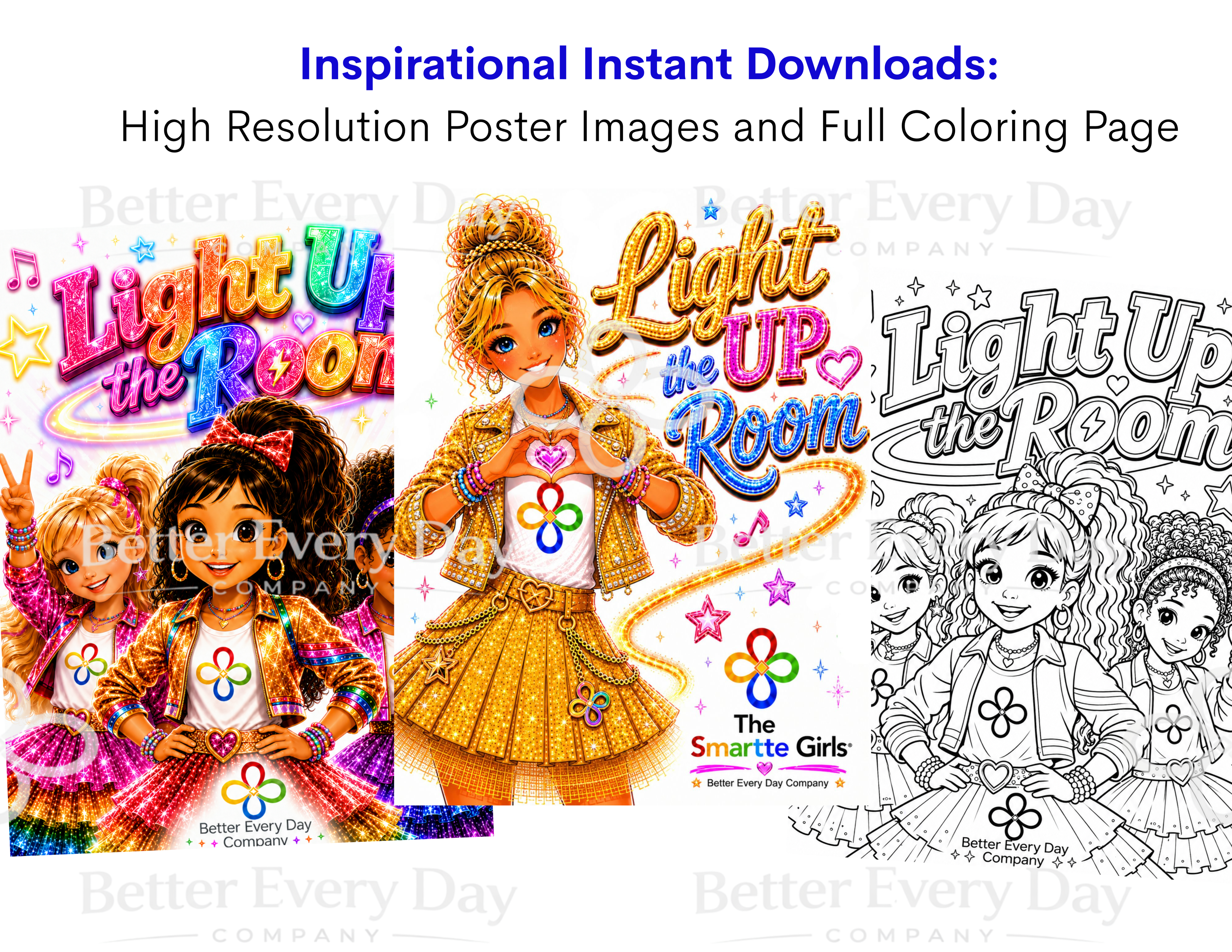 Light Up the Room Song MP3, Poster and Coloring Page BUNDLE by the Smartte Girls