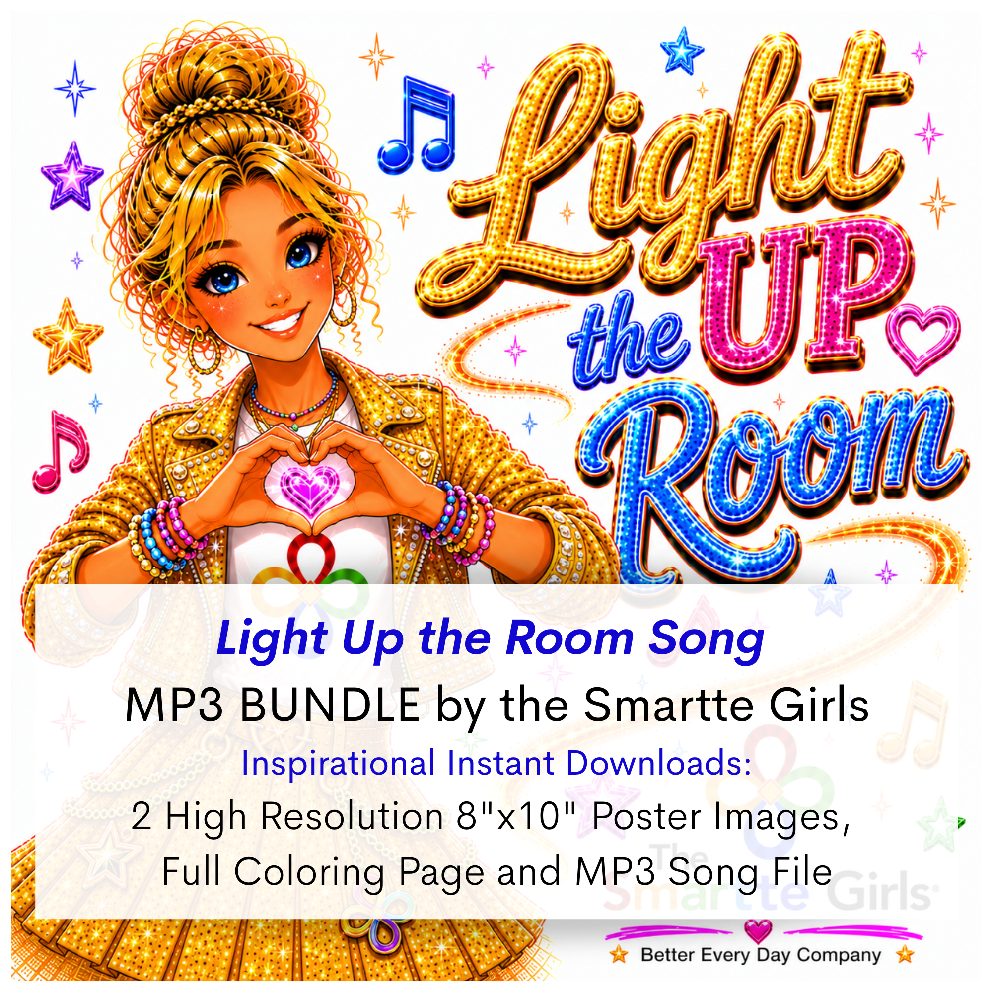 Light Up the Room Song MP3, Poster and Coloring Page BUNDLE by the Smartte Girls