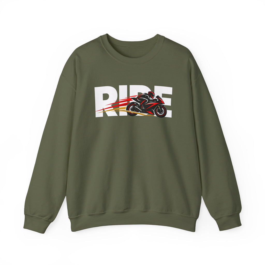 RIDE Sport Bike Sweatshirt | Sport Bike Rider Graphic | Gildan Crewneck