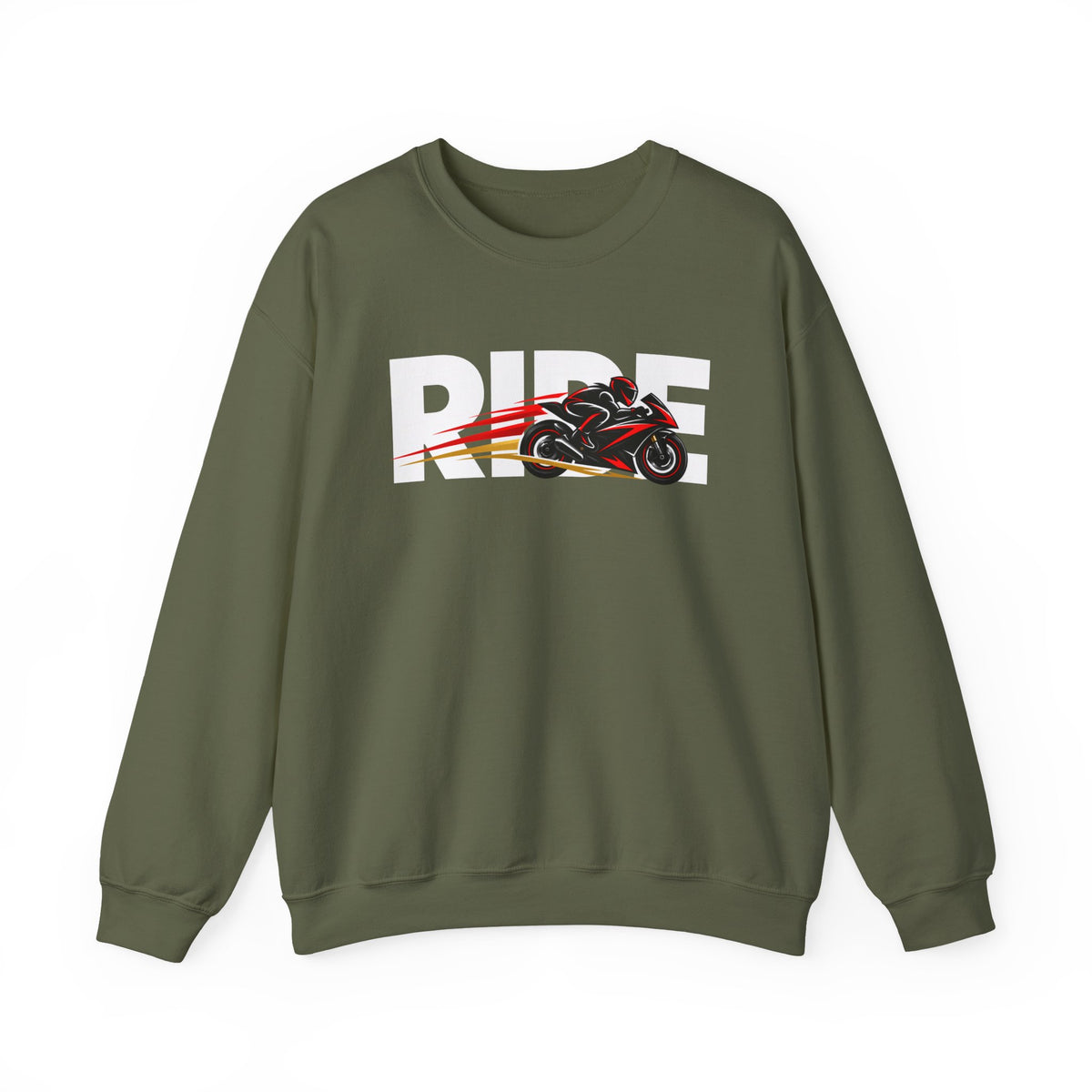 RIDE Sport Bike Sweatshirt | Sport Bike Rider Graphic | Gildan Crewneck