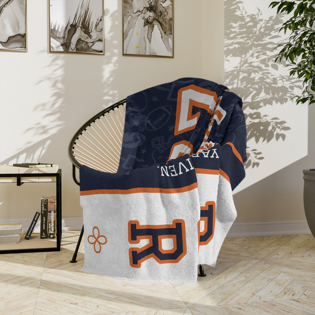 Personalized Football Blanket - Varsity Split Design | Custom Team Name, Number or Class Year & Player Name | Football Player, Senior Night Gift | Plush Throw