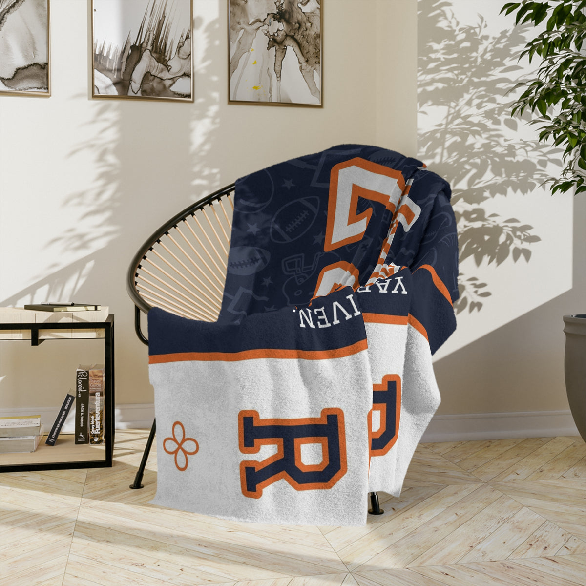 Personalized Football Blanket - Varsity Split Design | Custom Team Name, Number or Class Year & Player Name | Football Player, Senior Night Gift | Plush Throw