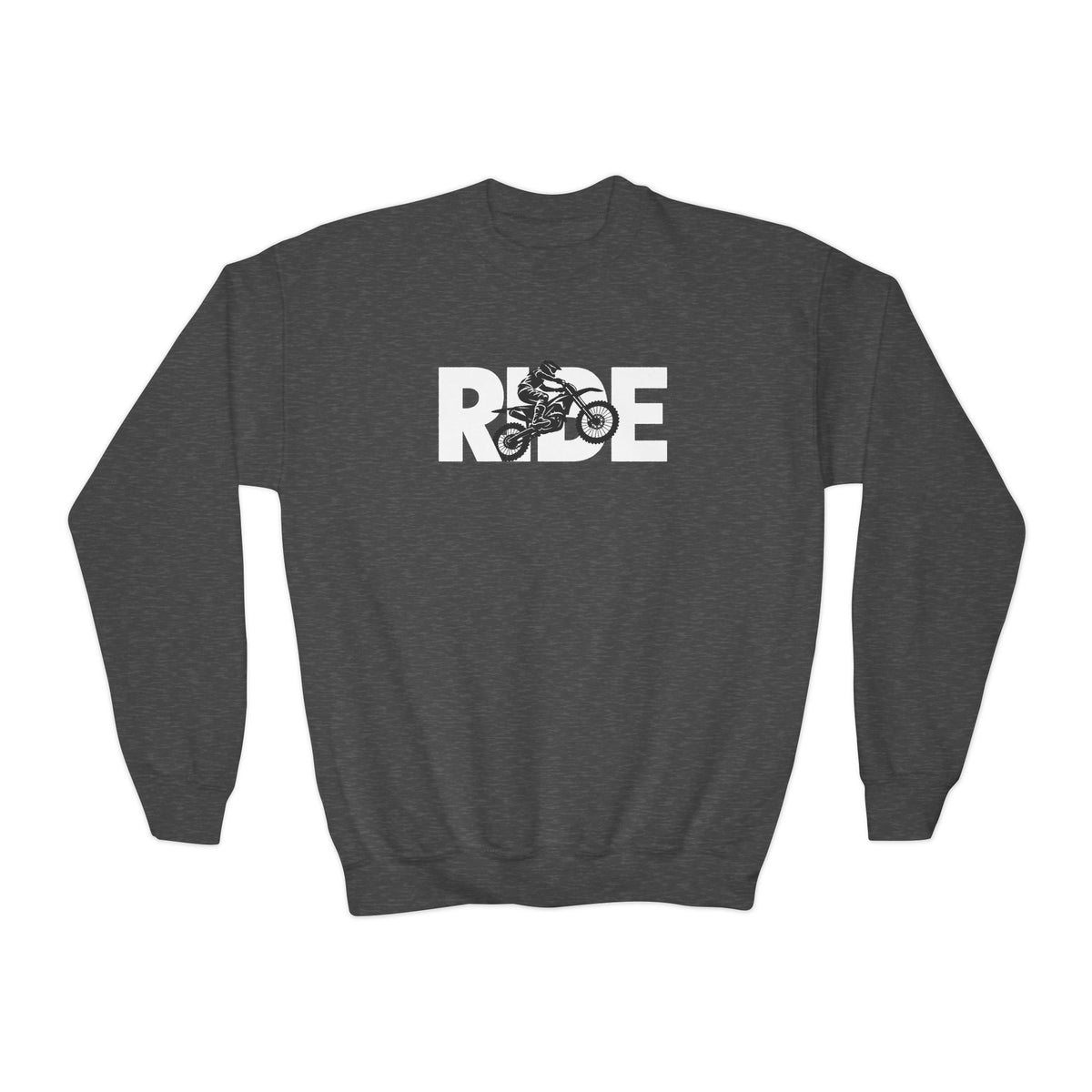 RIDE Dirt Bike Youth Sweatshirt | Dirt Bike Rider Graphic | Kids Youth Crewneck