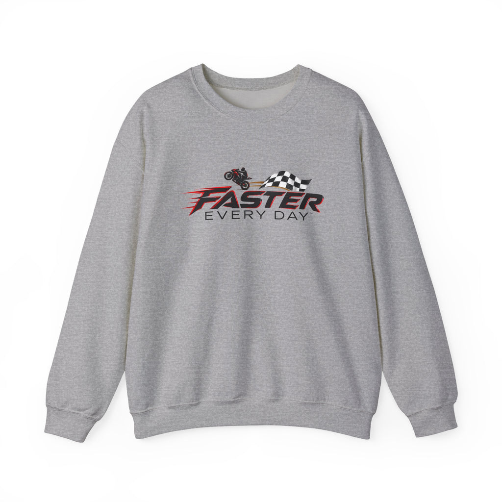 Faster Every Day Checkered Flag Logo Sweatshirt | Motorcycle Racing Gift | Gildan Crewneck Sweatshirt