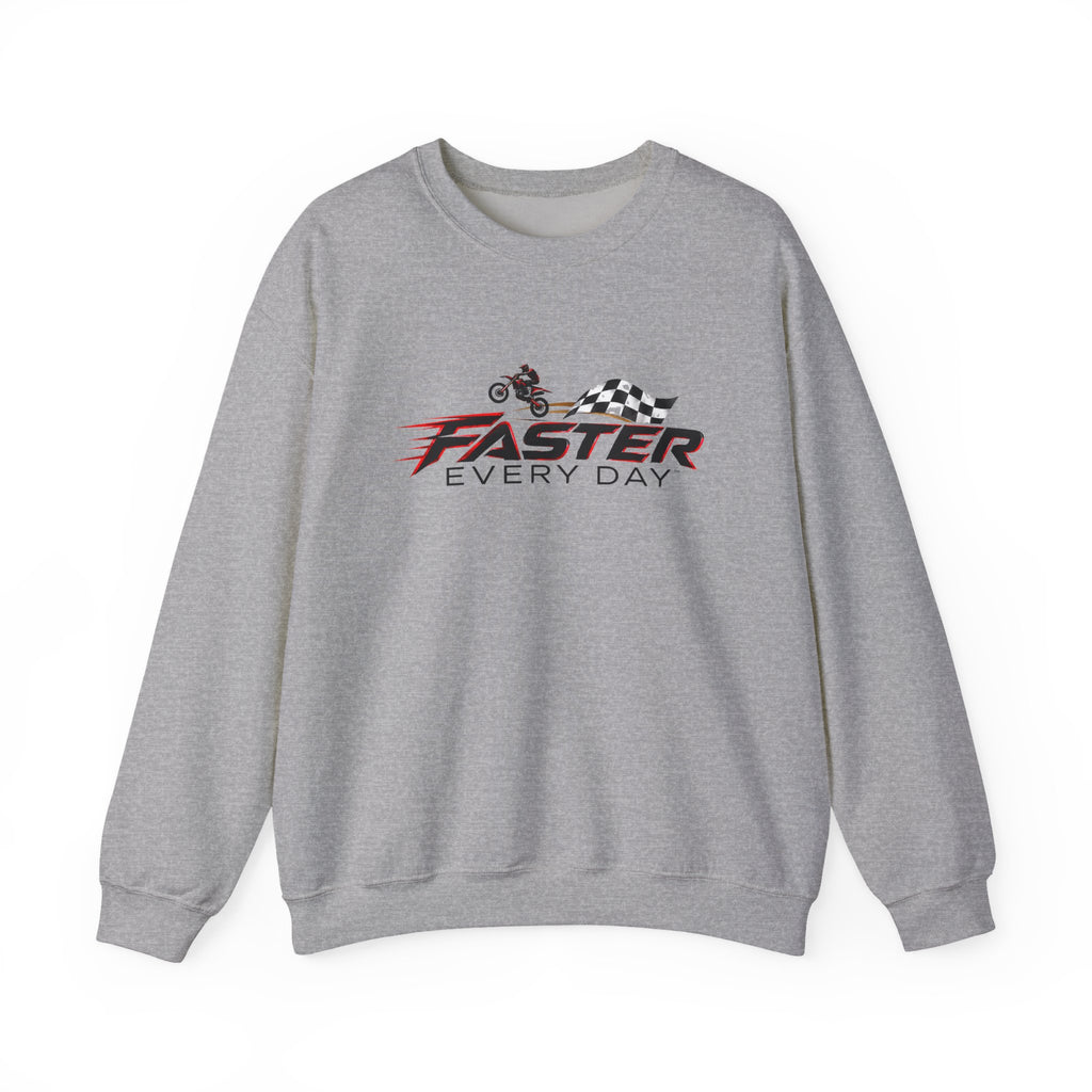 Faster Every Day Dirt Bike Checkered Flag Logo Sweatshirt | Motocross Gift | Gildan Crewneck Sweatshirt