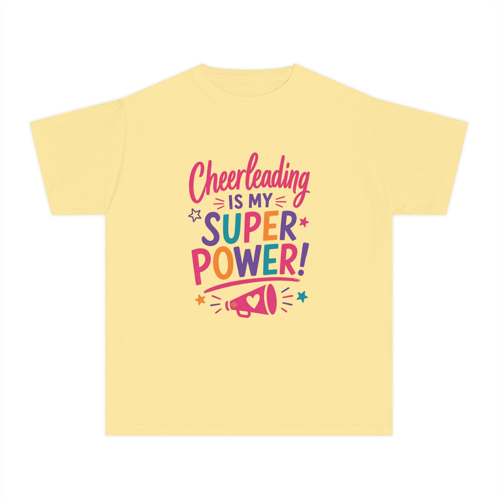 Cheerleading Is My Superpower Youth T-Shirt | Cheerleader Gift | Girls Cheer Comfort Colors Youth Tee