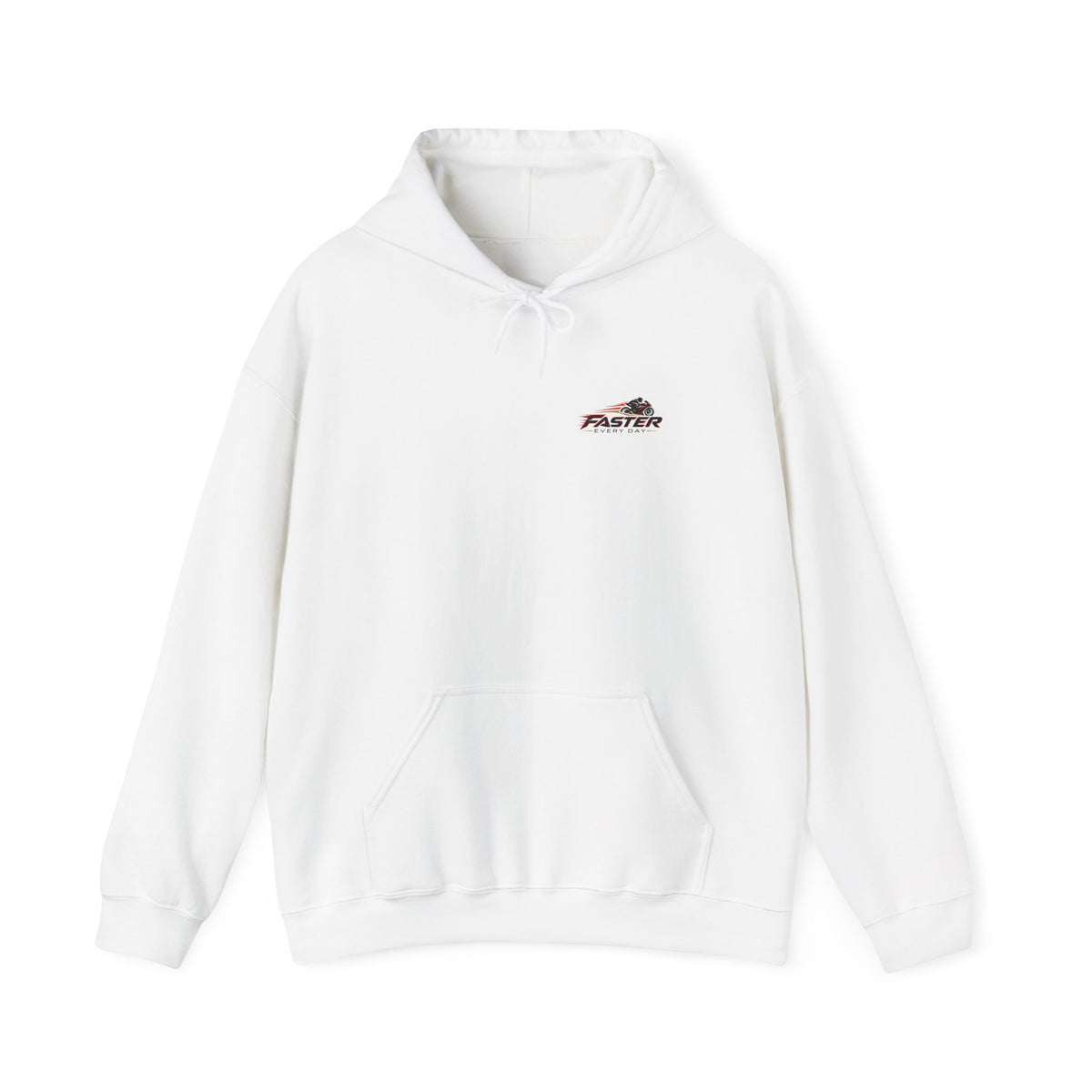 Faster Every Day Racing Badge Hoodie | Front Logo and Back Print | Motorcycle Gift | Gildan Hoodie
