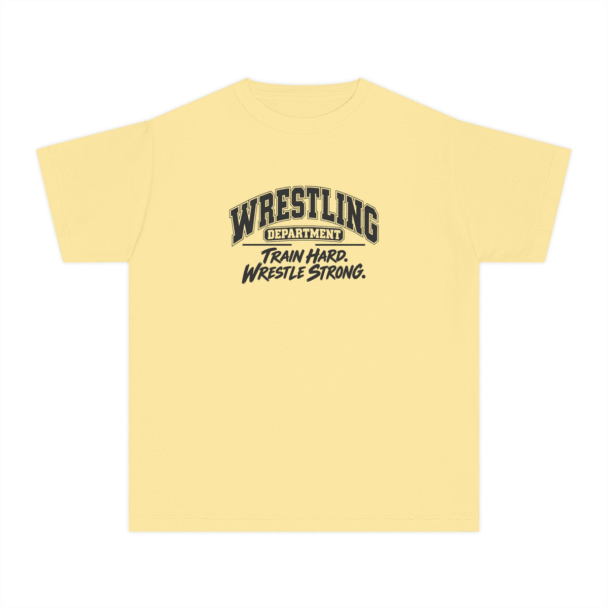 Wrestling Department Youth T-Shirt | Train Hard, Wrestle Strong | Kids Wrestling Comfort Colors Youth Tee