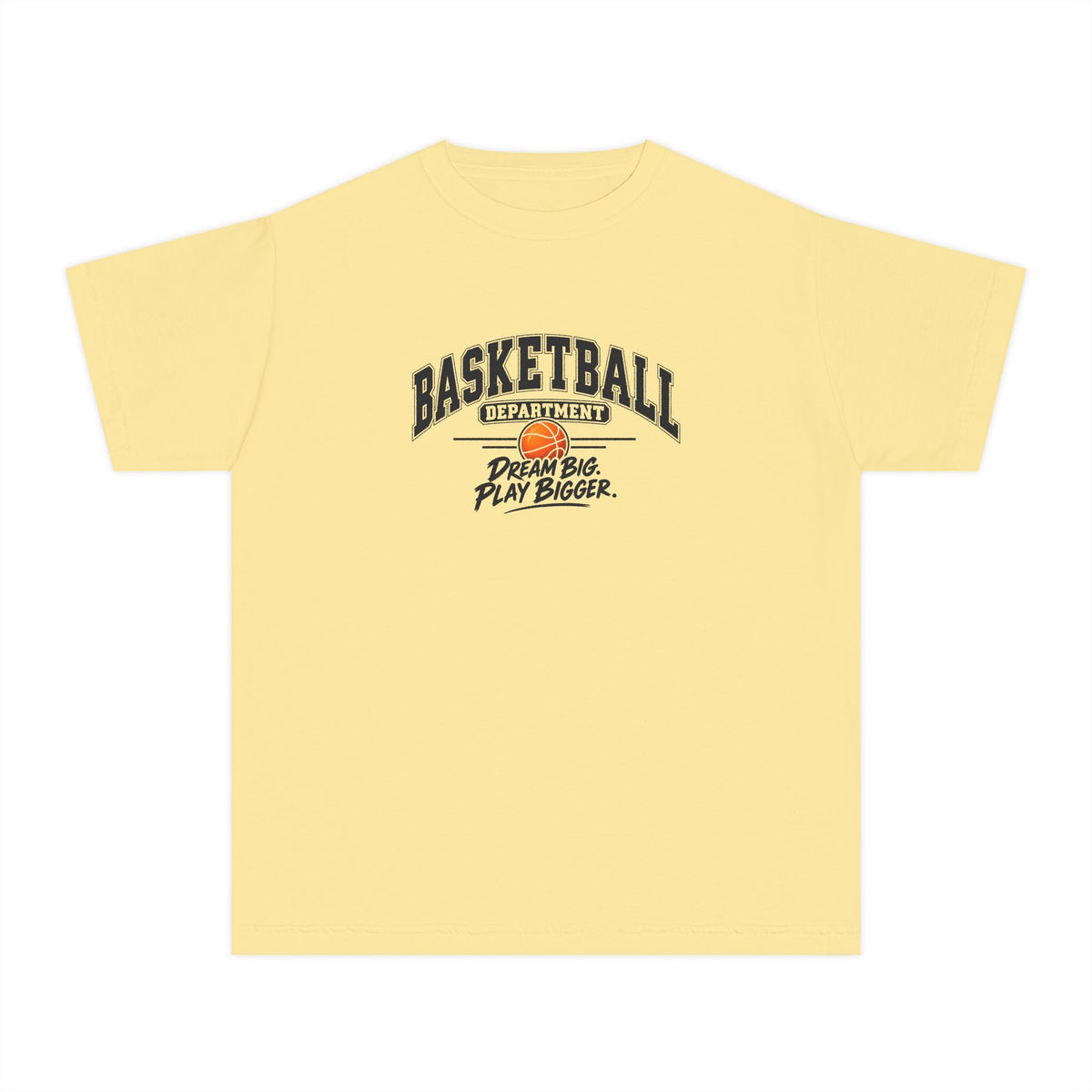 Basketball Department Youth T-Shirt | Dream Big, Play Bigger | Kids Basketball Comfort Colors Youth Tee